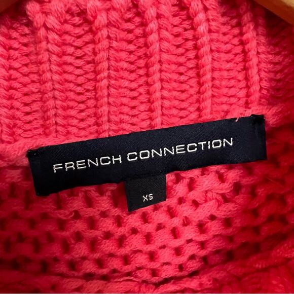 French Connection Chunky Knit Sweater Neon Bright Coral Oversized Size XS - Picture 6 of 10